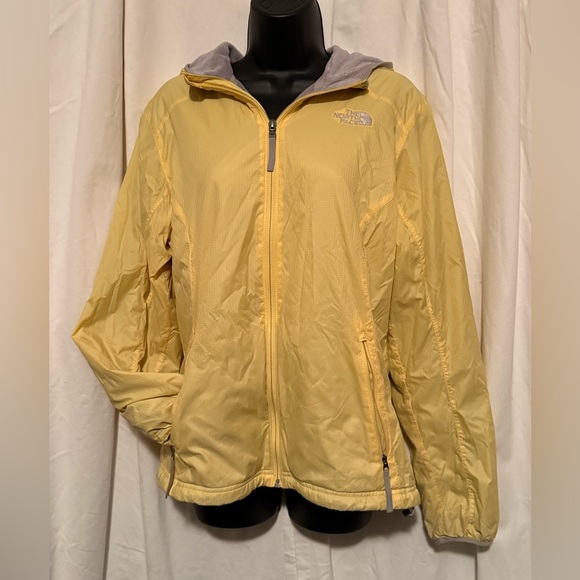 The North Face Yellow Lined Windbreaker Zip Up Hooded Jacket Women's Sz M - Picture 1 of 7